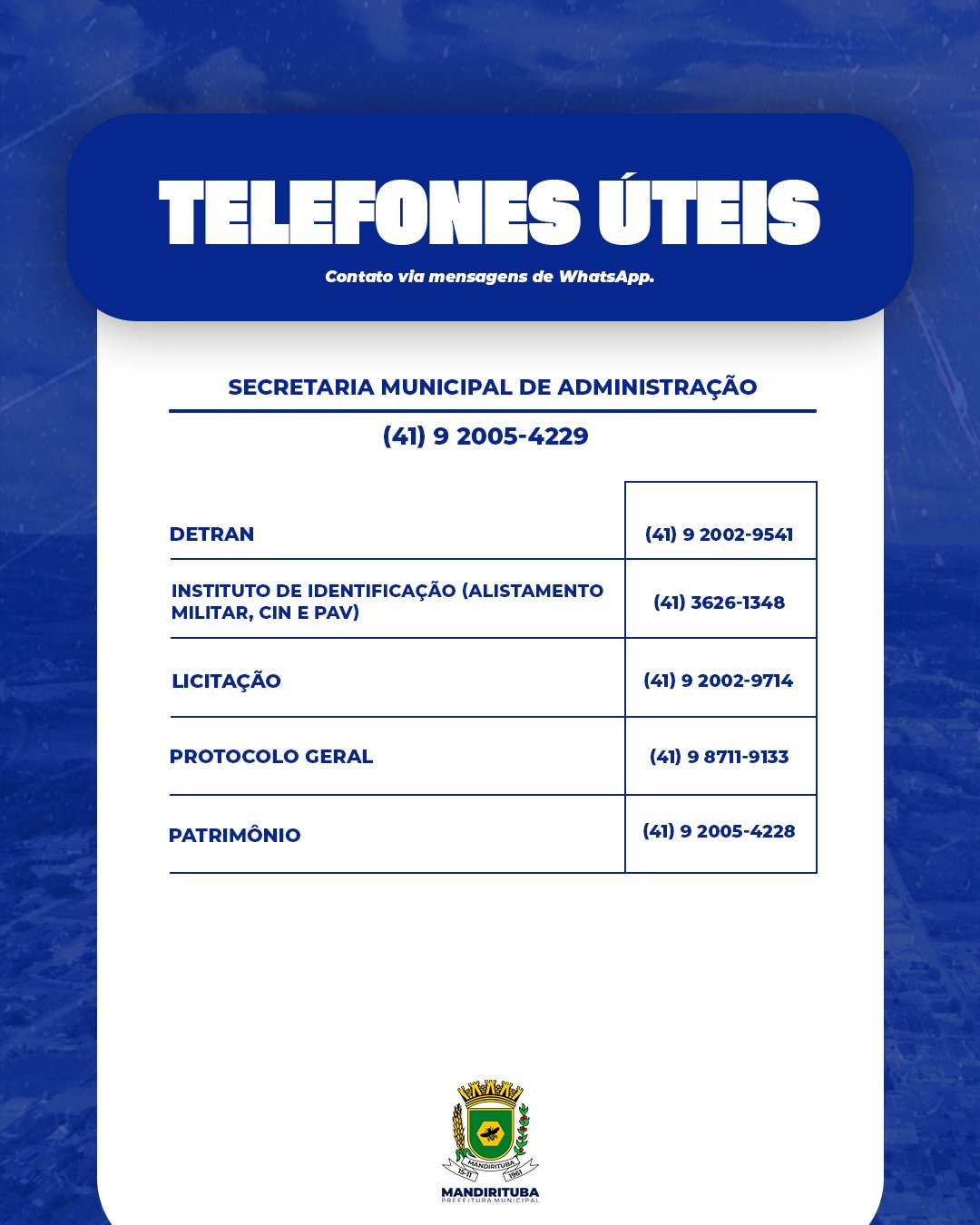 Post do instagram da Prefeitura de Mandirituba